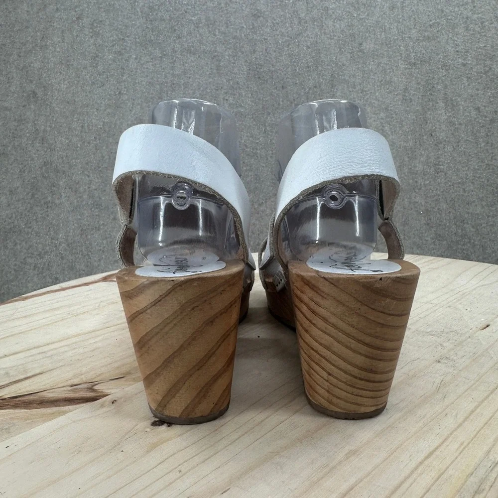Free People Wedge Sandals Womens 10-10.5 White Leather Wood Platform Spain